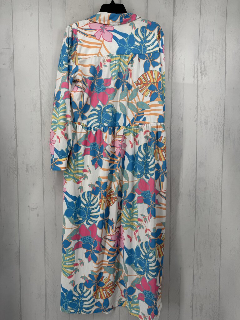 L flo print button down l/s dress