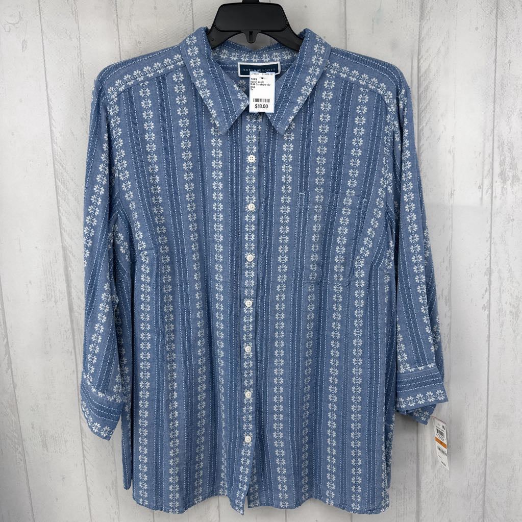 R46 3x elbow slv flo/stripe button shirt