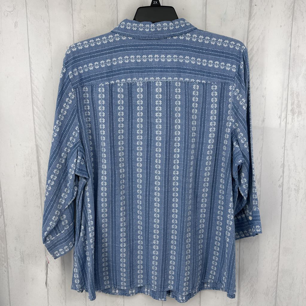 R46 3x elbow slv flo/stripe button shirt