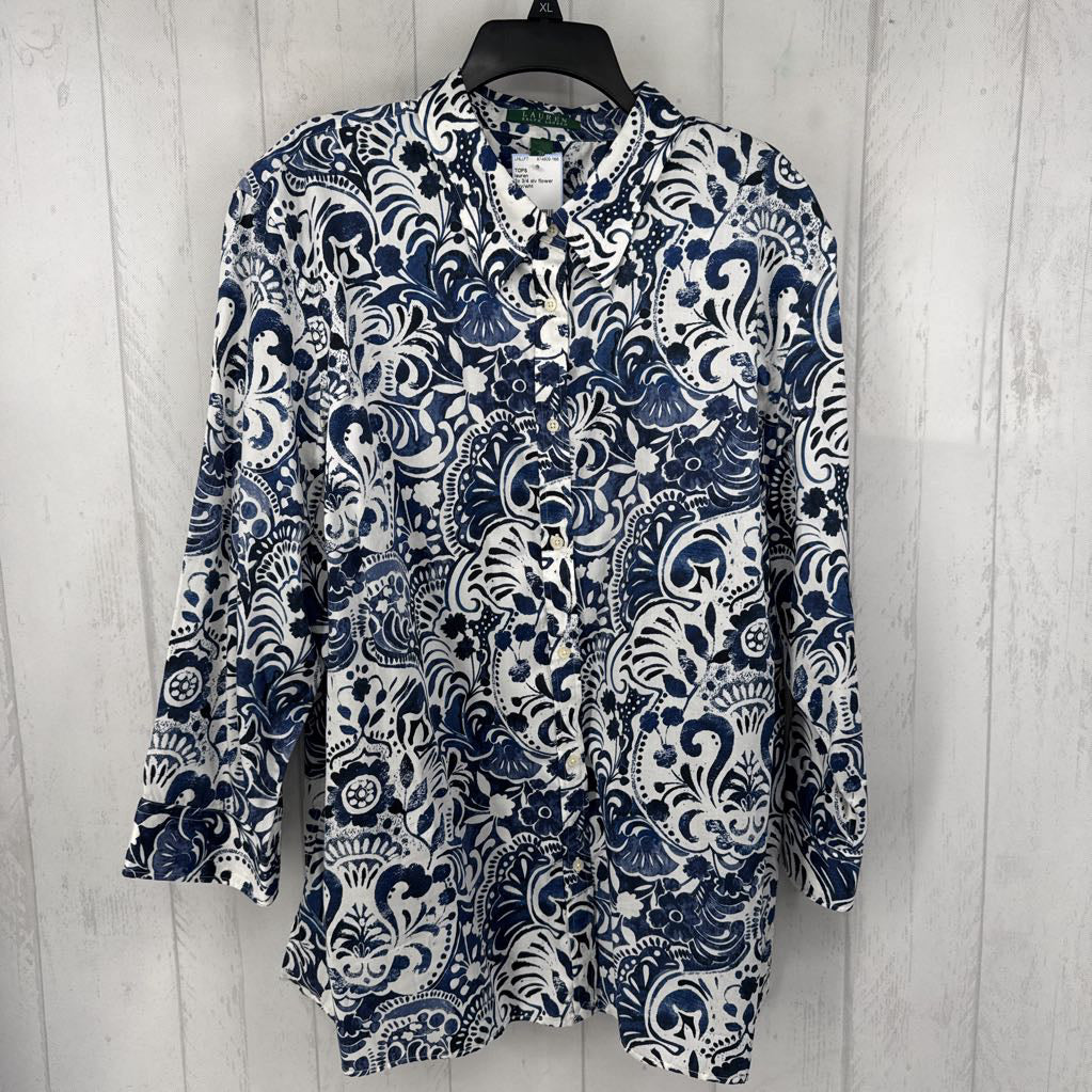 3x 3/4 slv flower print button shirt