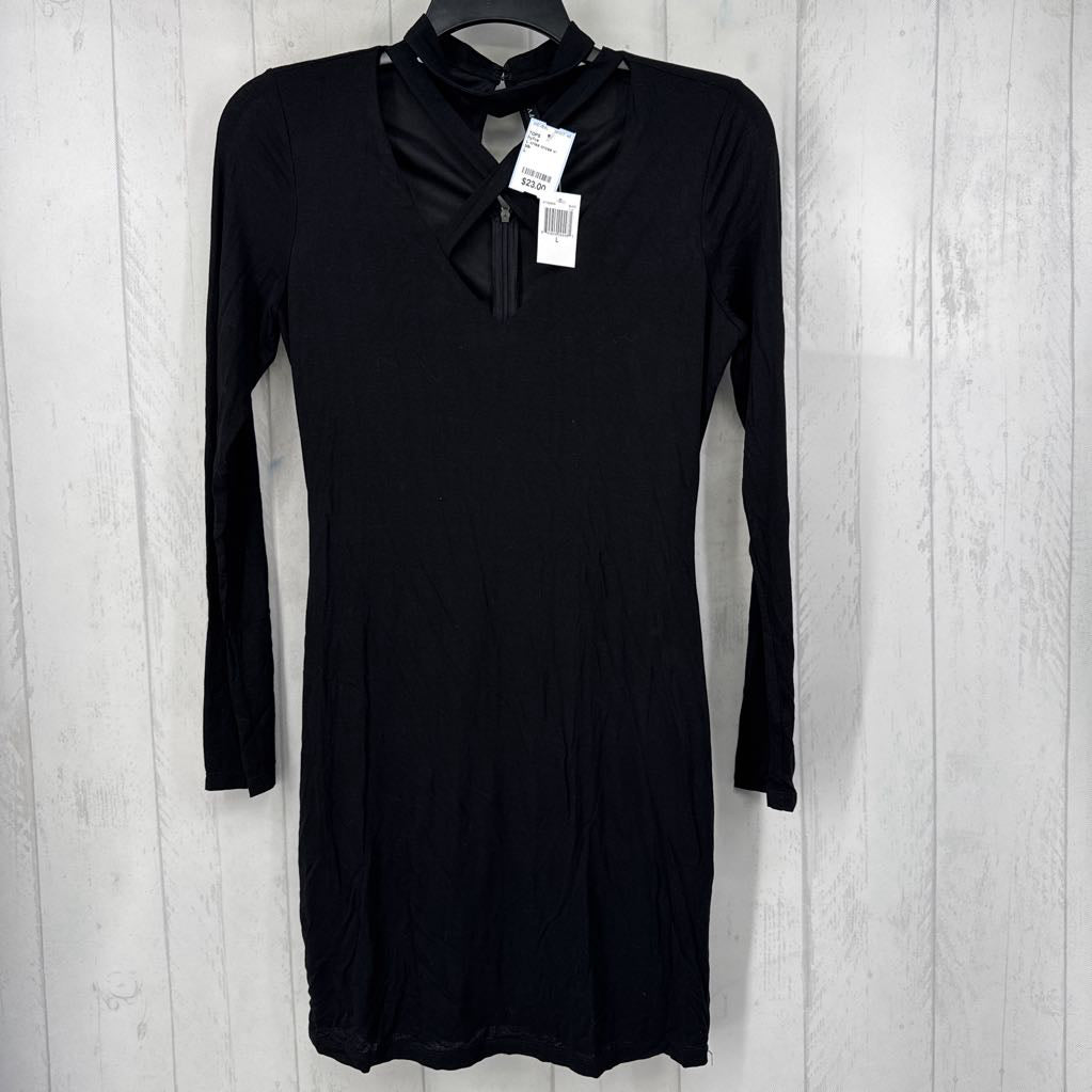 L criss cross v-neck l/s dress