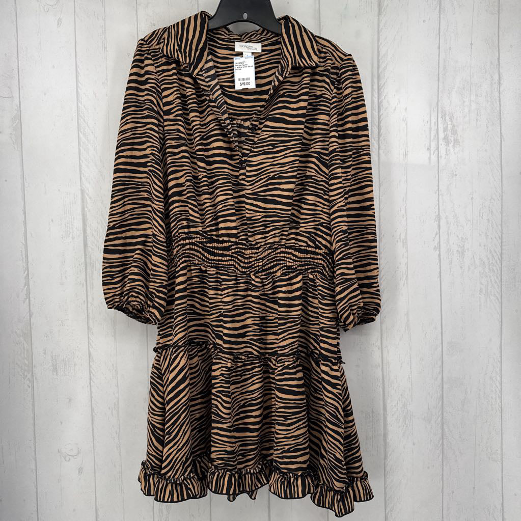 L animal print tiered quarter button down l/s dress