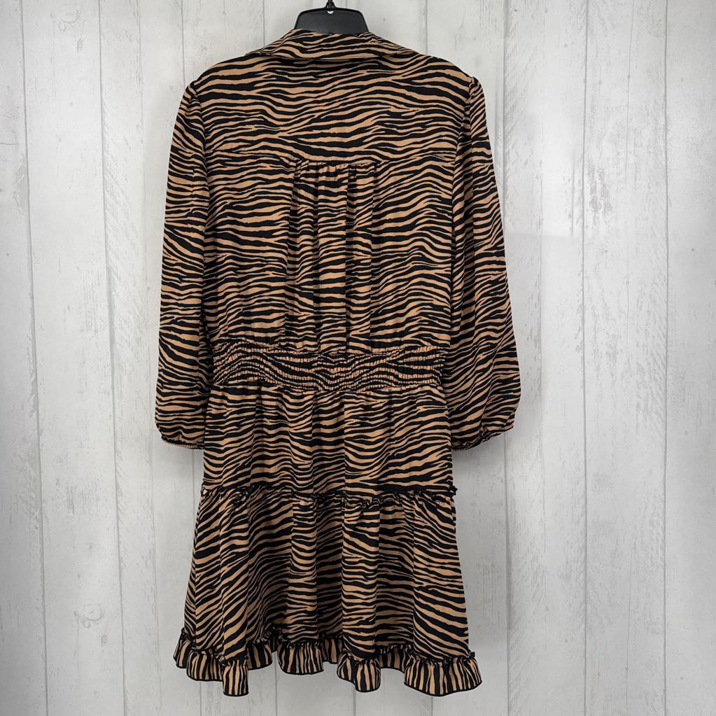 L animal print tiered quarter button down l/s dress