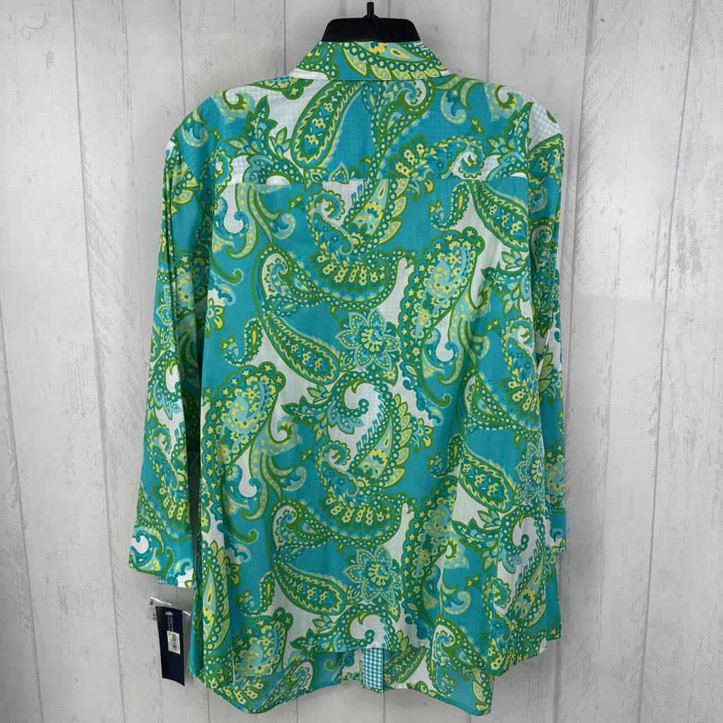 R45 3x 3/4 slv paisley print button shirt