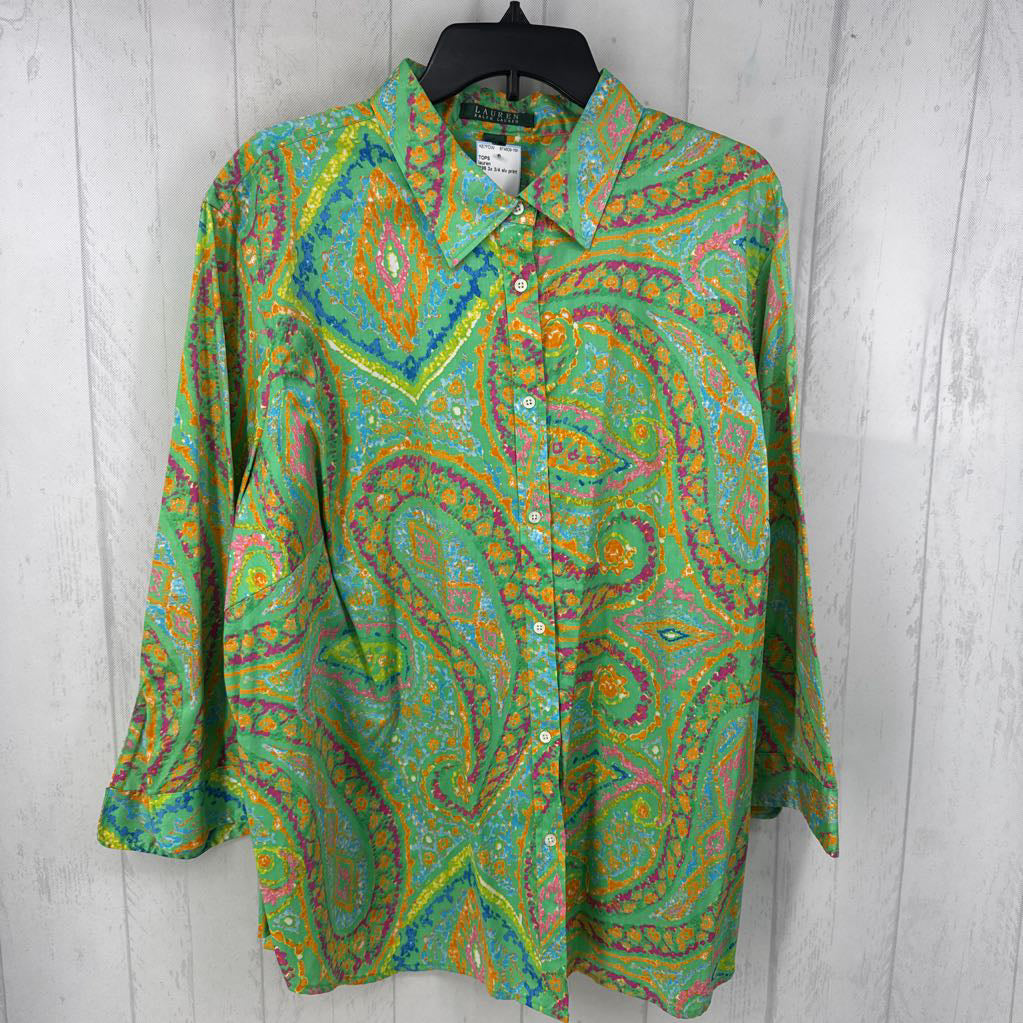 R95 3x 3/4 slv print button shirt