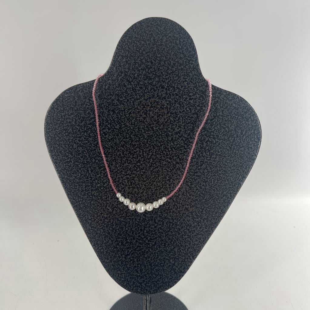 10" pink beaded pearl necklace & earrings
