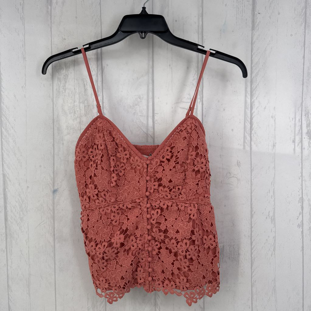 M lace button front tank