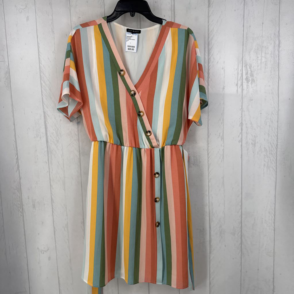 M striped button front belted s/s dress