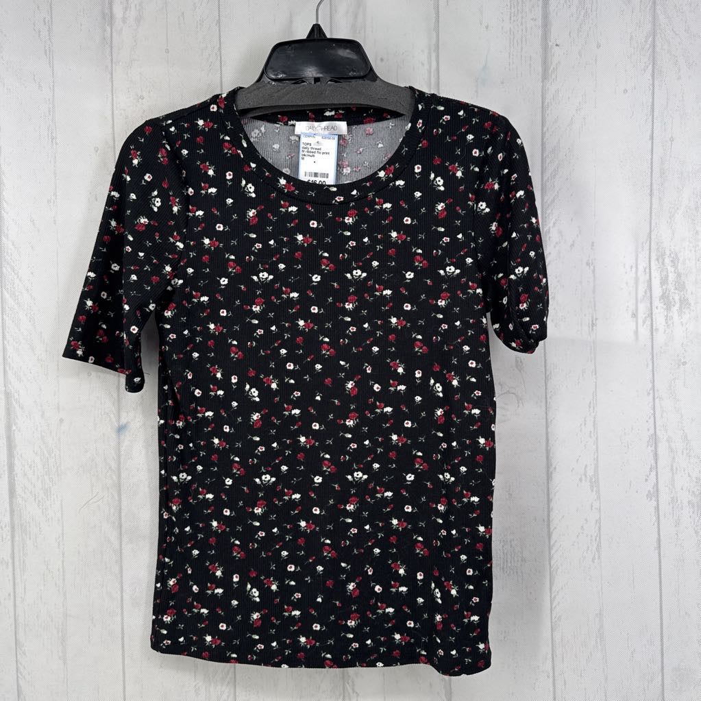 M ribbed flo print s/s top