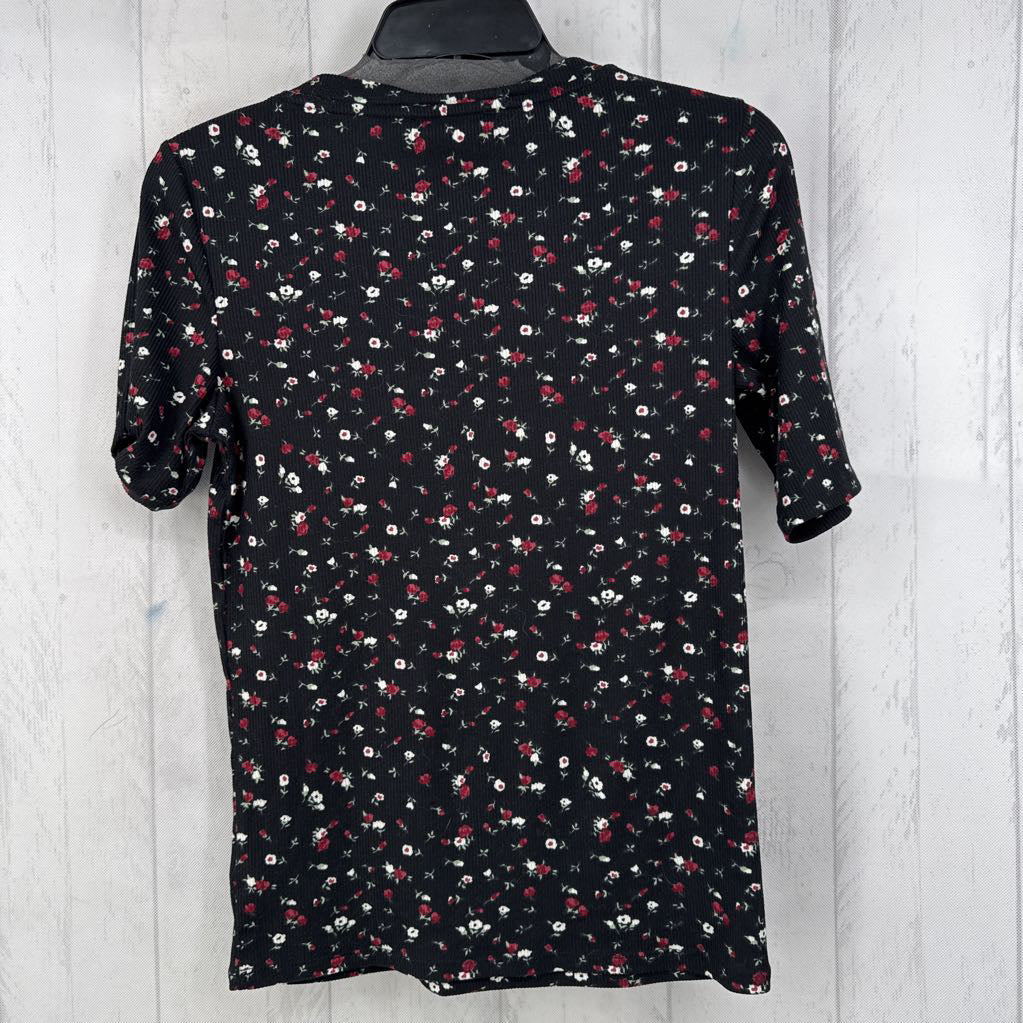 M ribbed flo print s/s top