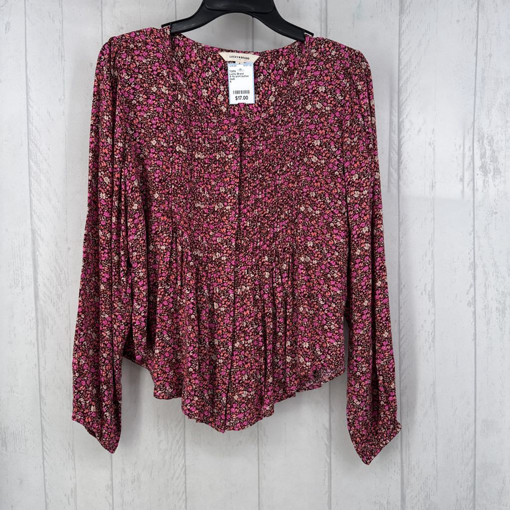 S flo print button down l/s top