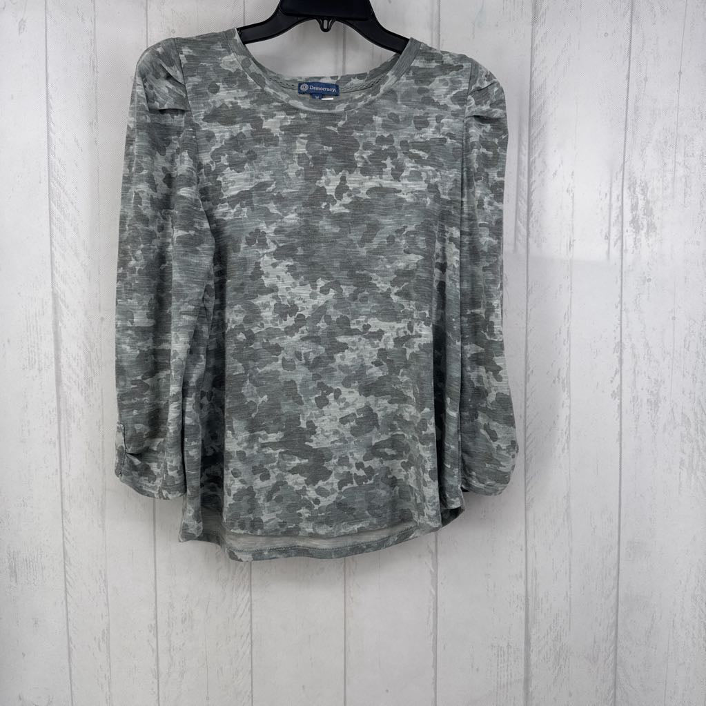 M printed pleated shoulder l/s top