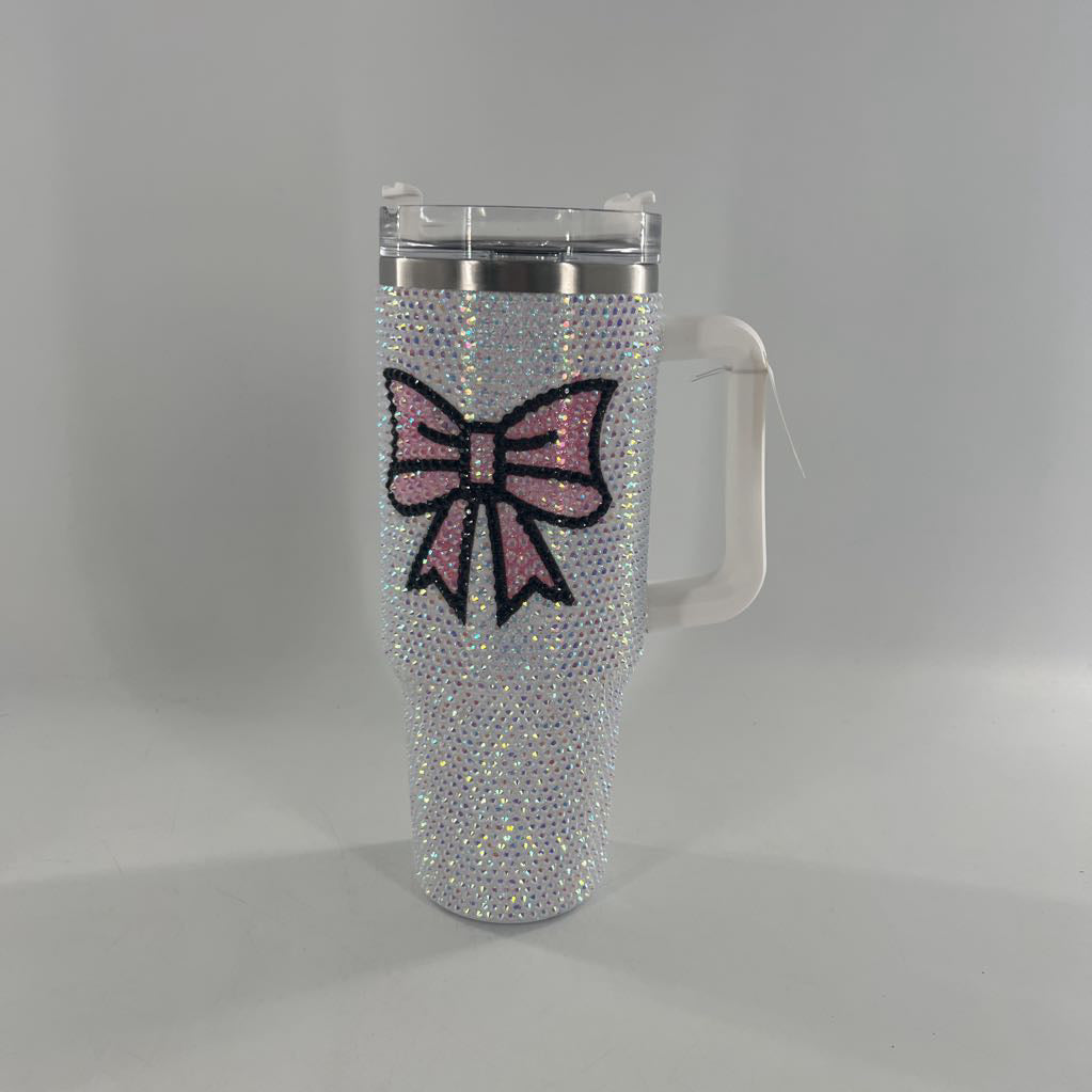40oz tumbler-white rhinestones