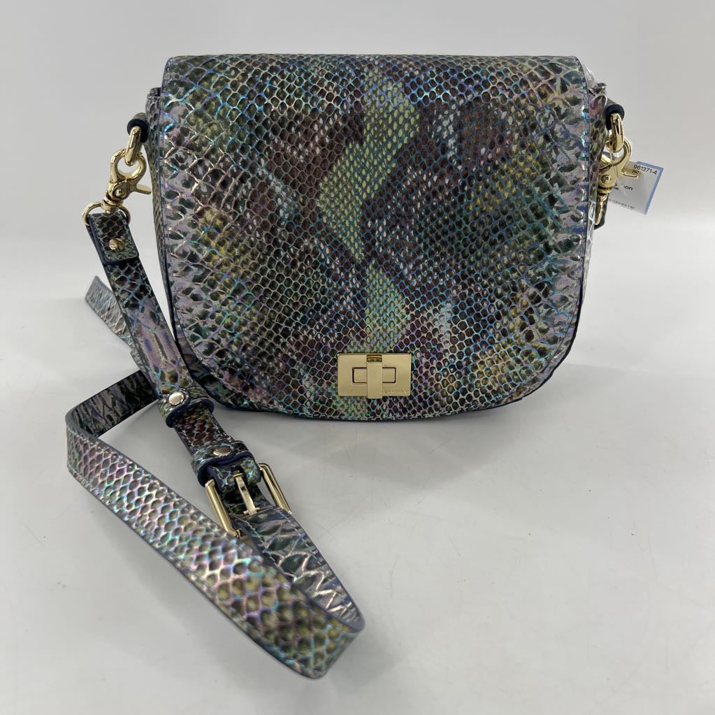 metallic python embossed flap turn lock crossbody