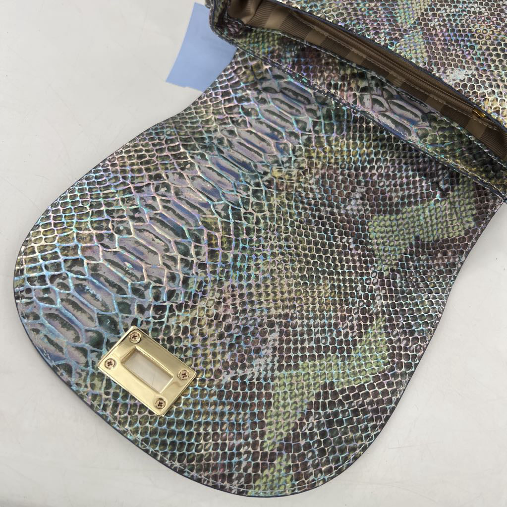metallic python embossed flap turn lock crossbody
