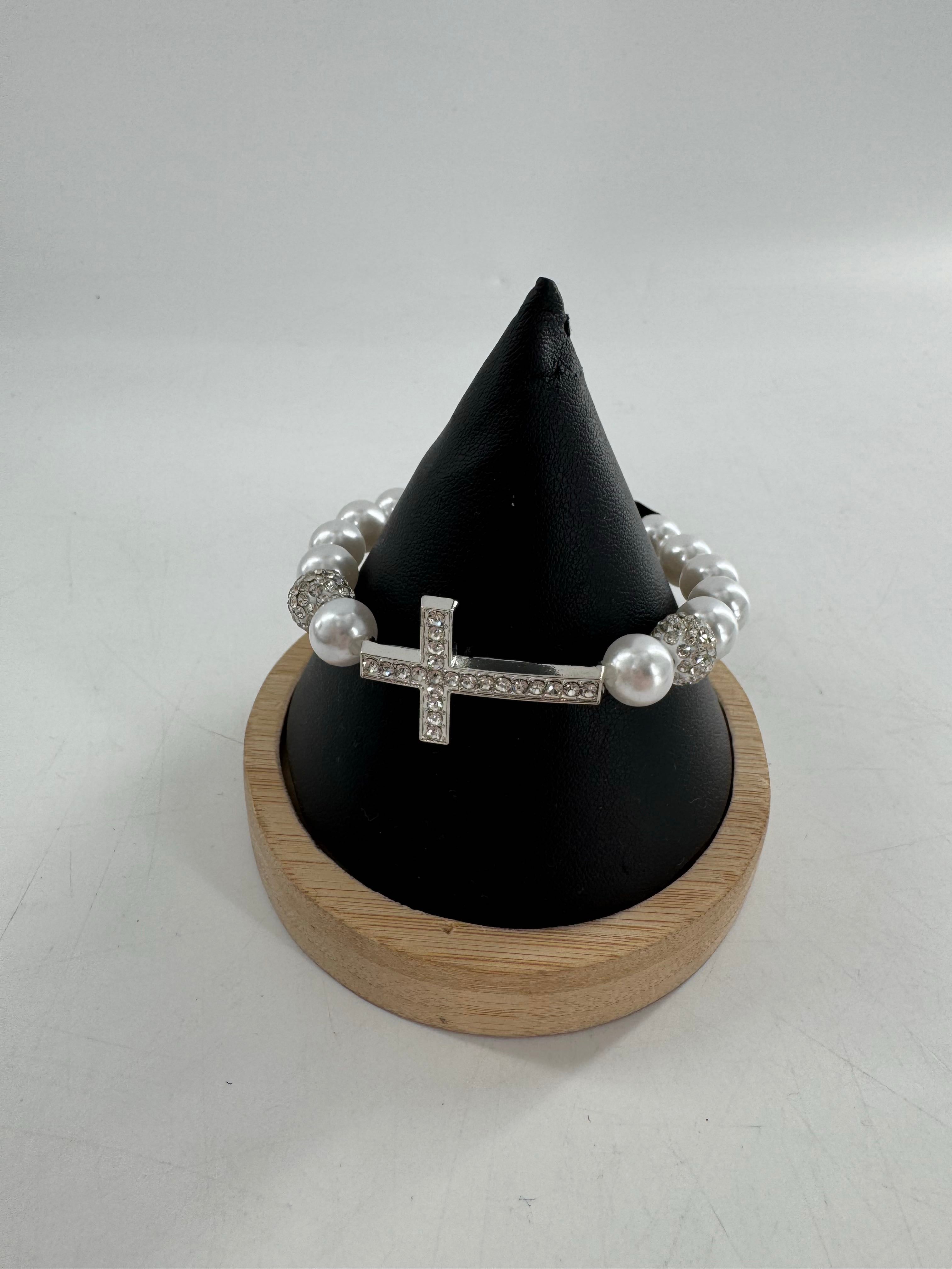 pearl cross stretch bracelet