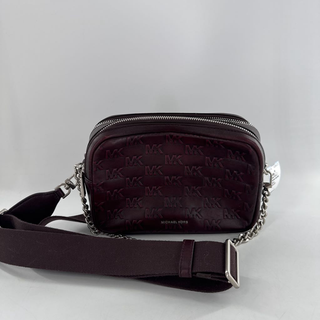 burnished leather monogram camera bag