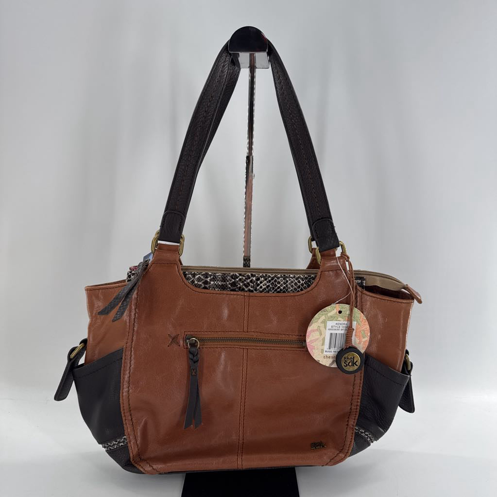 R169 dual handle satchel w/ open pockets