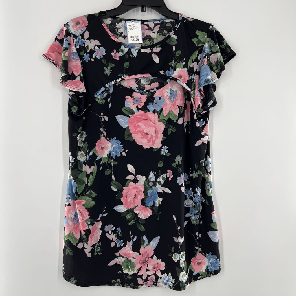L flo print cutout s/s top