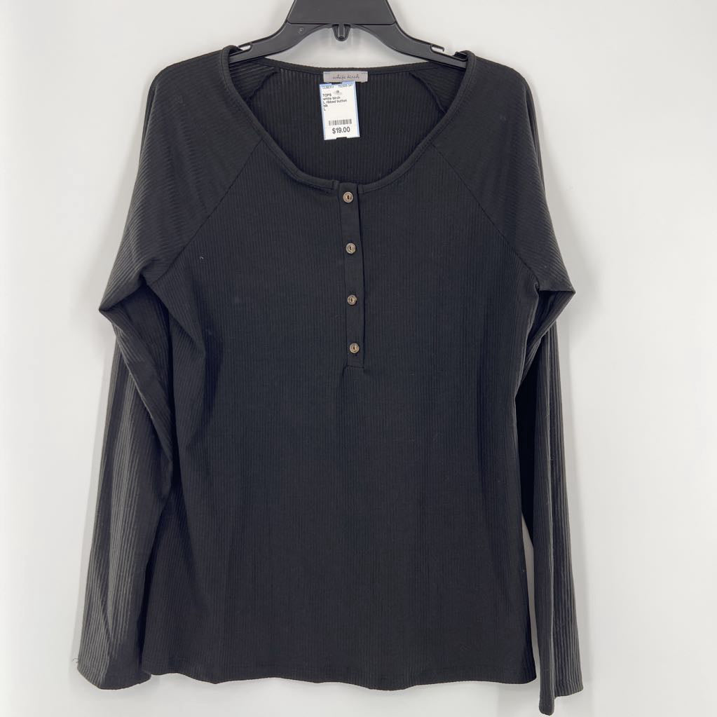 L ribbed button front l/s top