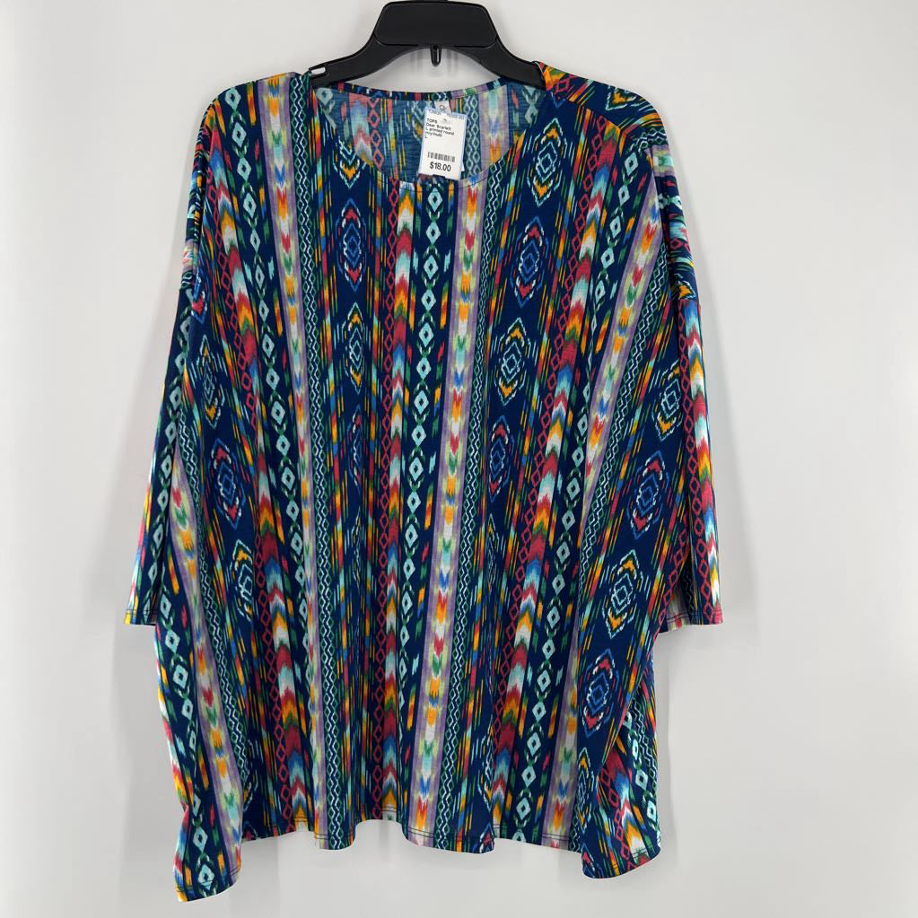 L printed round neck 3/4 slv top