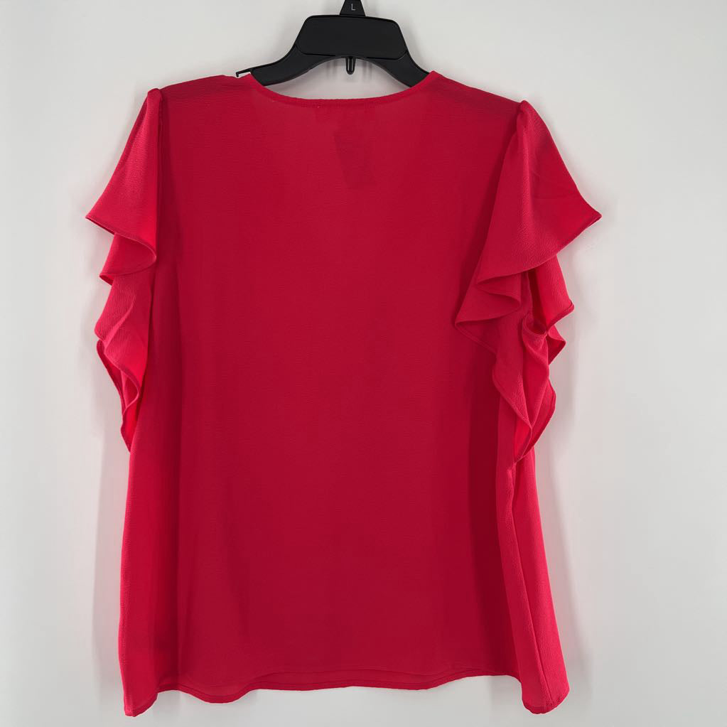 L zip front v-neck flutter slv top