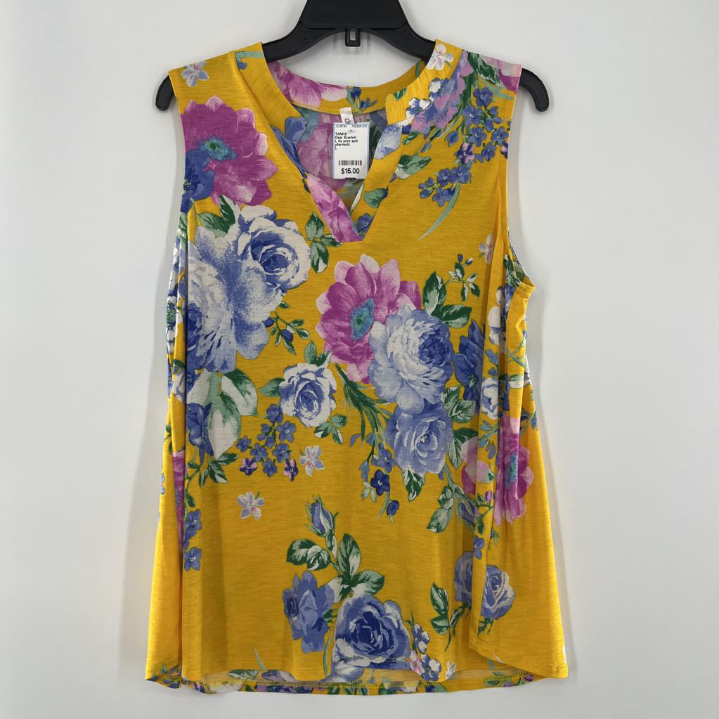 L flo print split neck tank