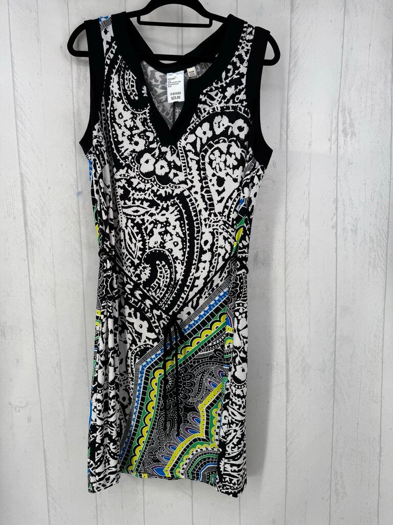 18/20 printed split neck belted slvls dress