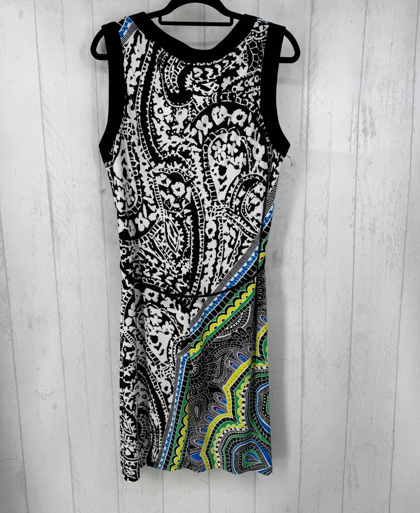 18/20 printed split neck belted slvls dress