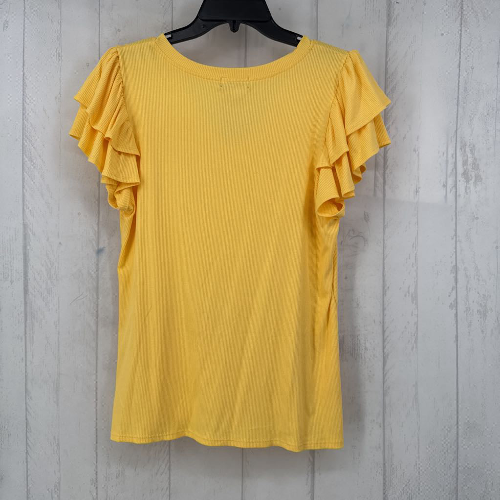 XL ribbed v-neck ruffled slv top