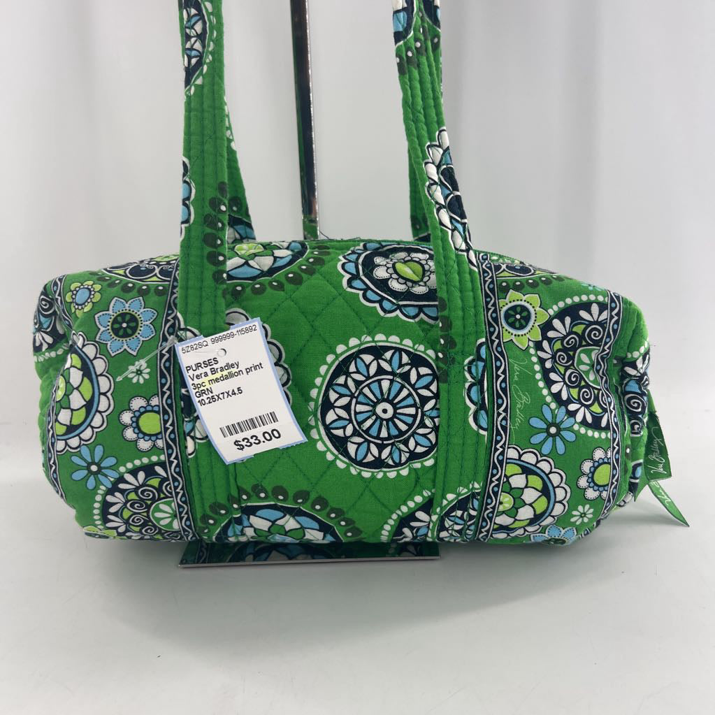 3pc medallion print quilted satchel w/ eye glass case & wallet