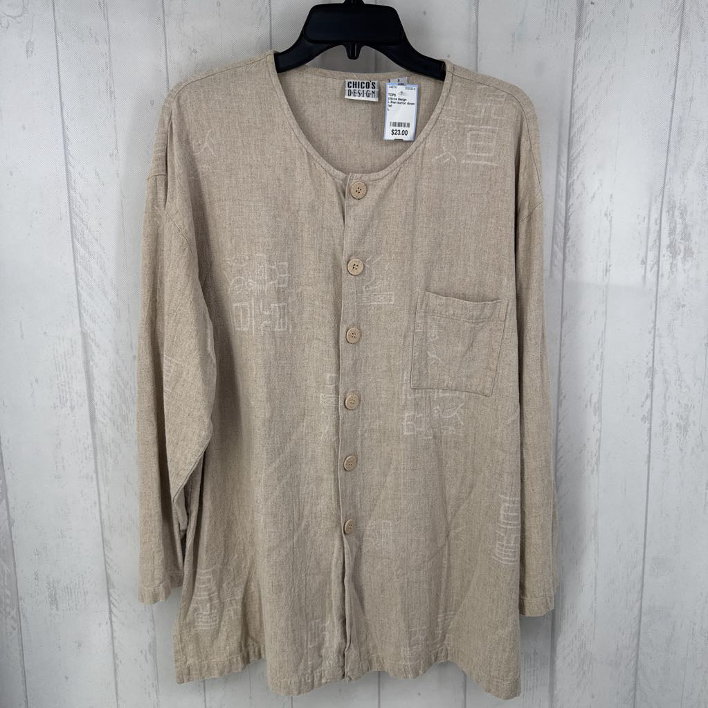 L linen button down l/s top