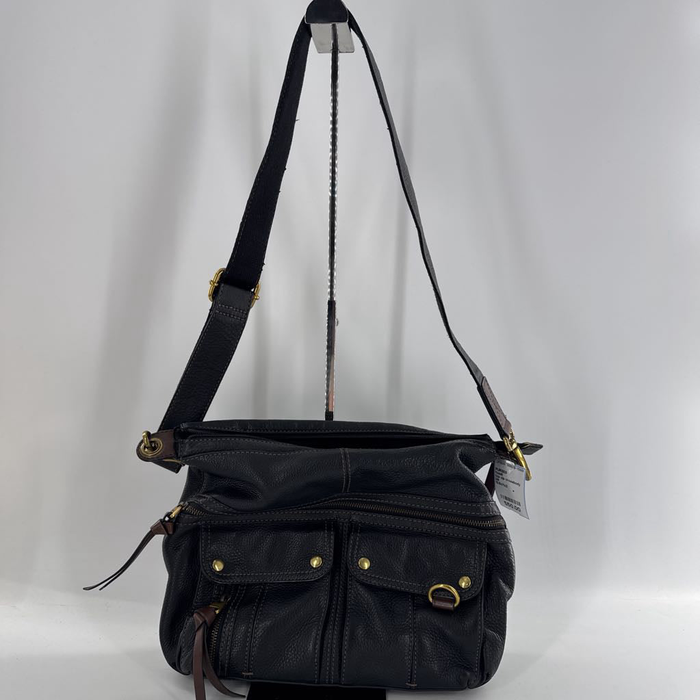 top zip crossbody w/ zip/flap pockets