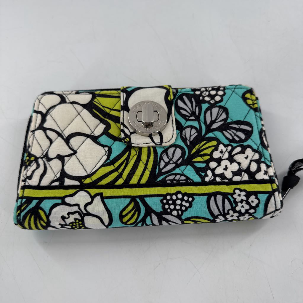 flower print turn lock zip around wallet