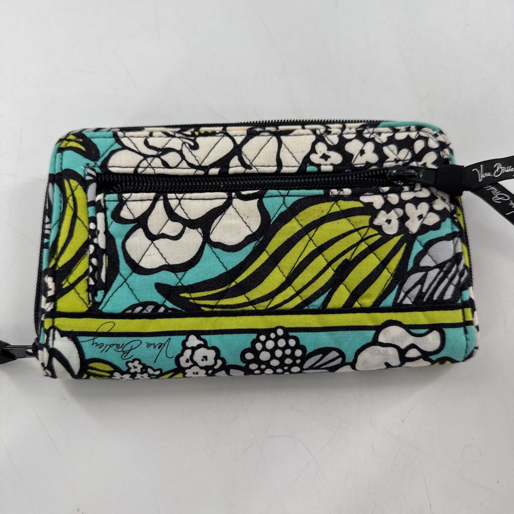 flower print turn lock zip around wallet