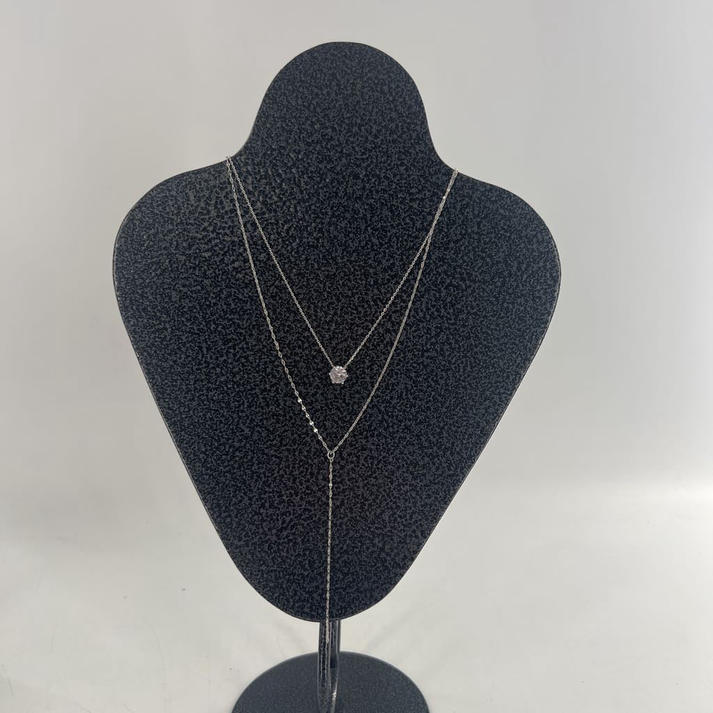 silver tone double layer cz necklace & earrings