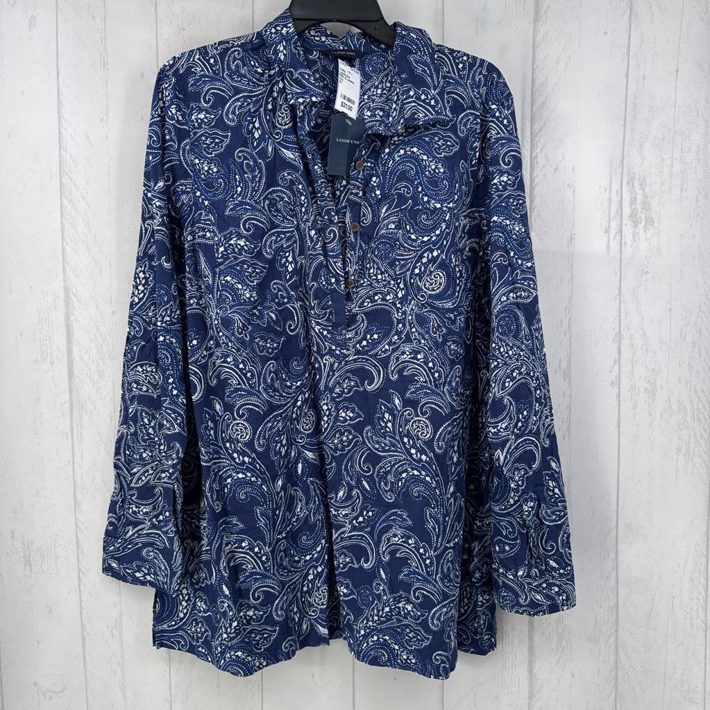 R50 XL paisley print button down l/s top