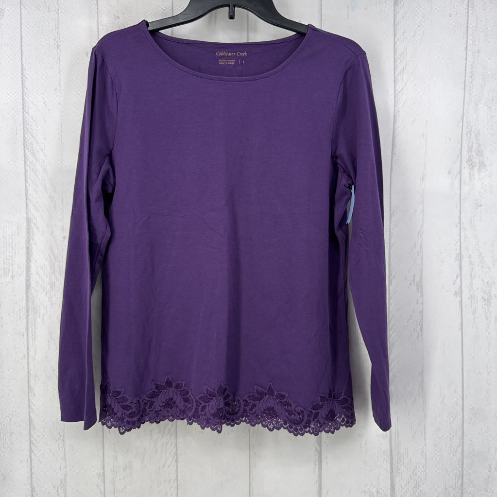 R30 L round neck lace hem l/s tee