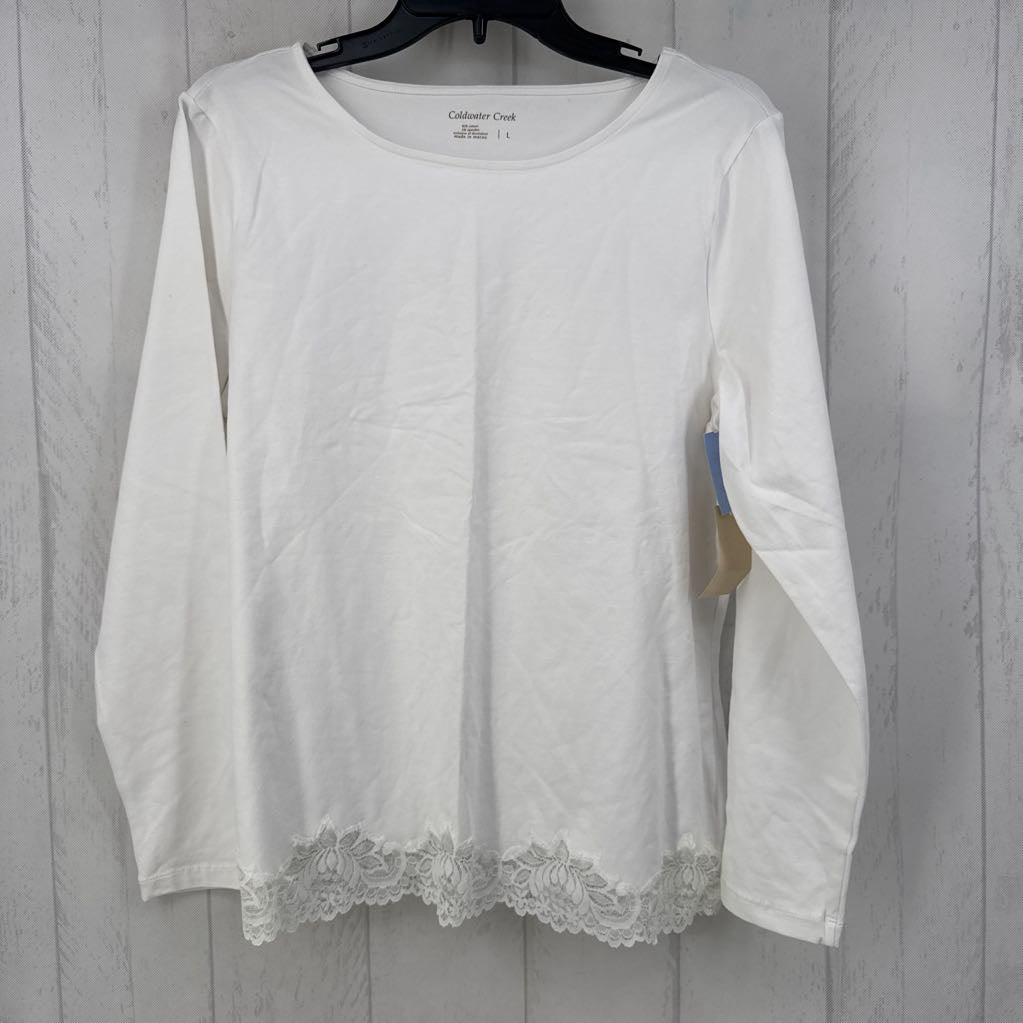 R30 L round neck lace hem l/s tee
