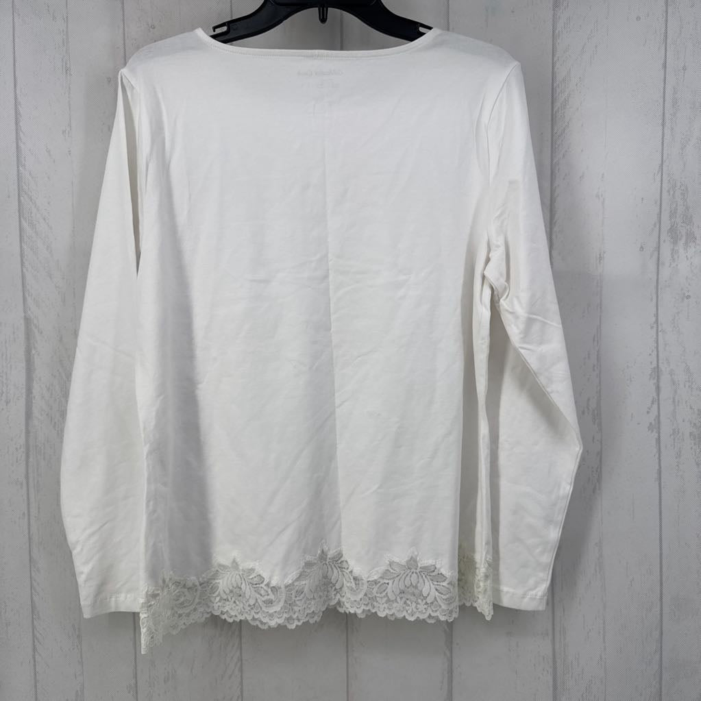 R30 L round neck lace hem l/s tee