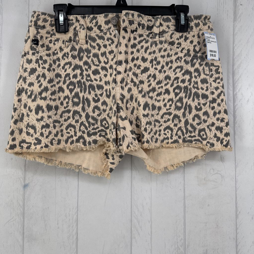 L denim animal print shorts
