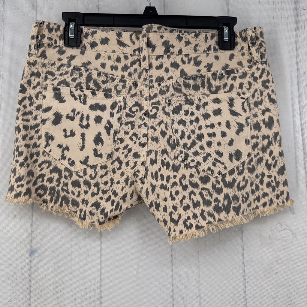 L denim animal print shorts
