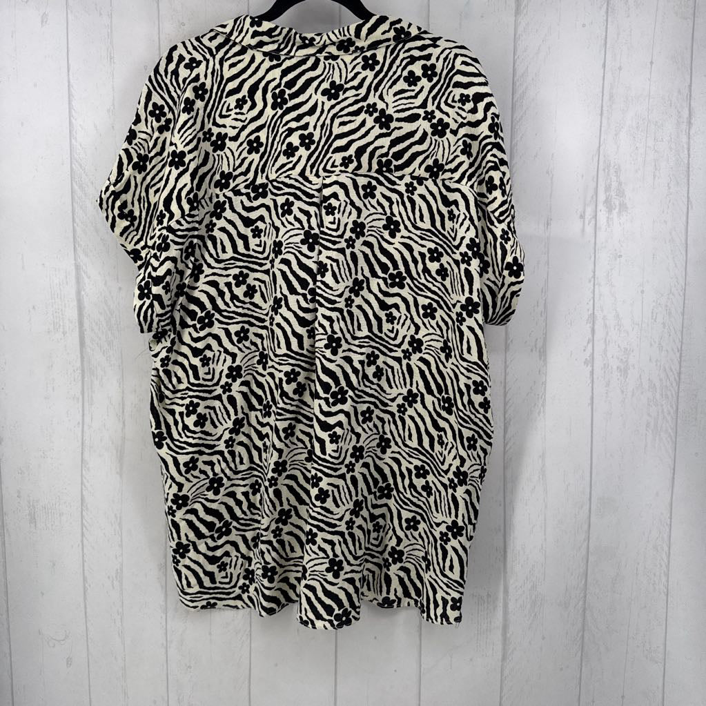 2X flo print button down s/s top