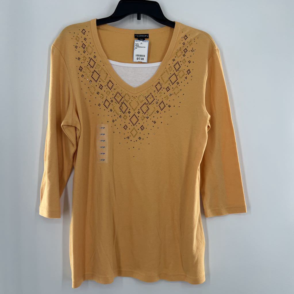 L embelished 3/4 slv top