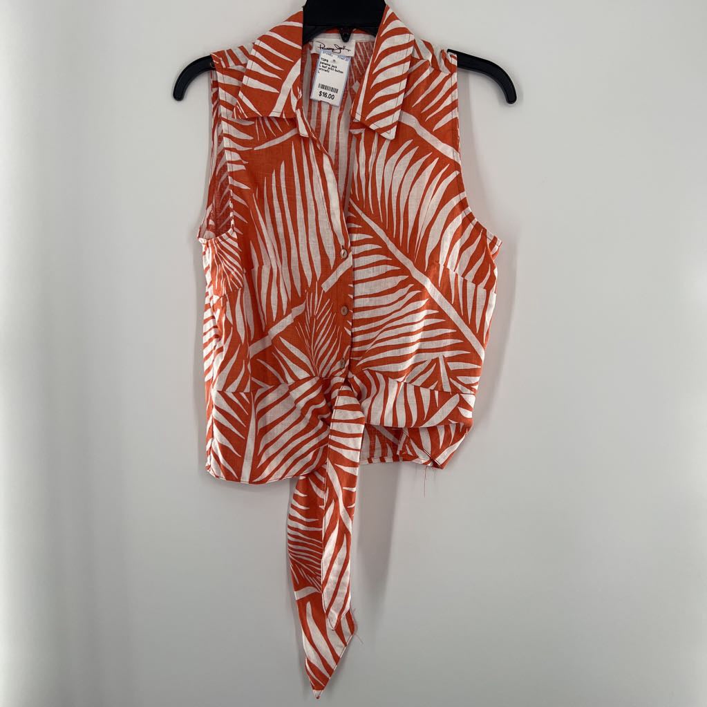 L leaf print button down slvls top