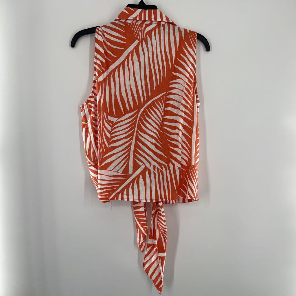L leaf print button down slvls top