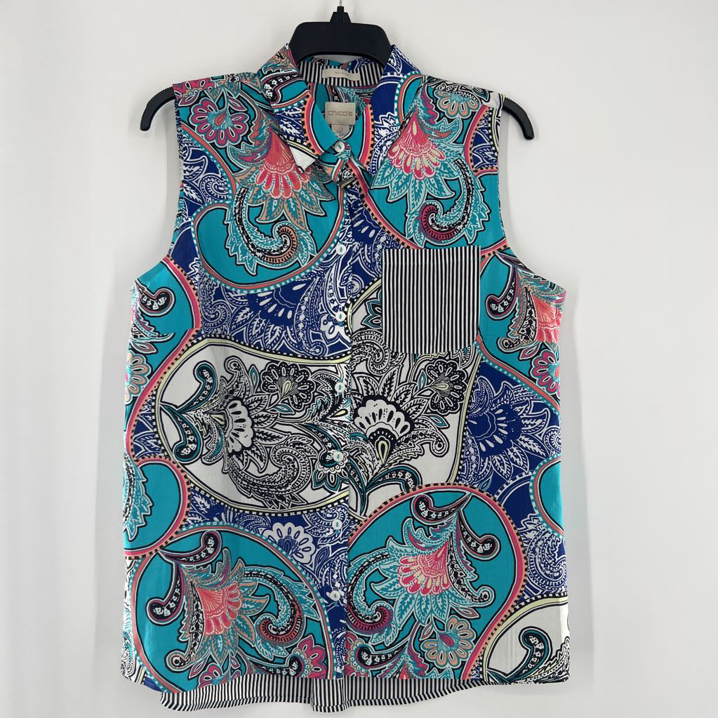 L striped & paisley print button down slvls top