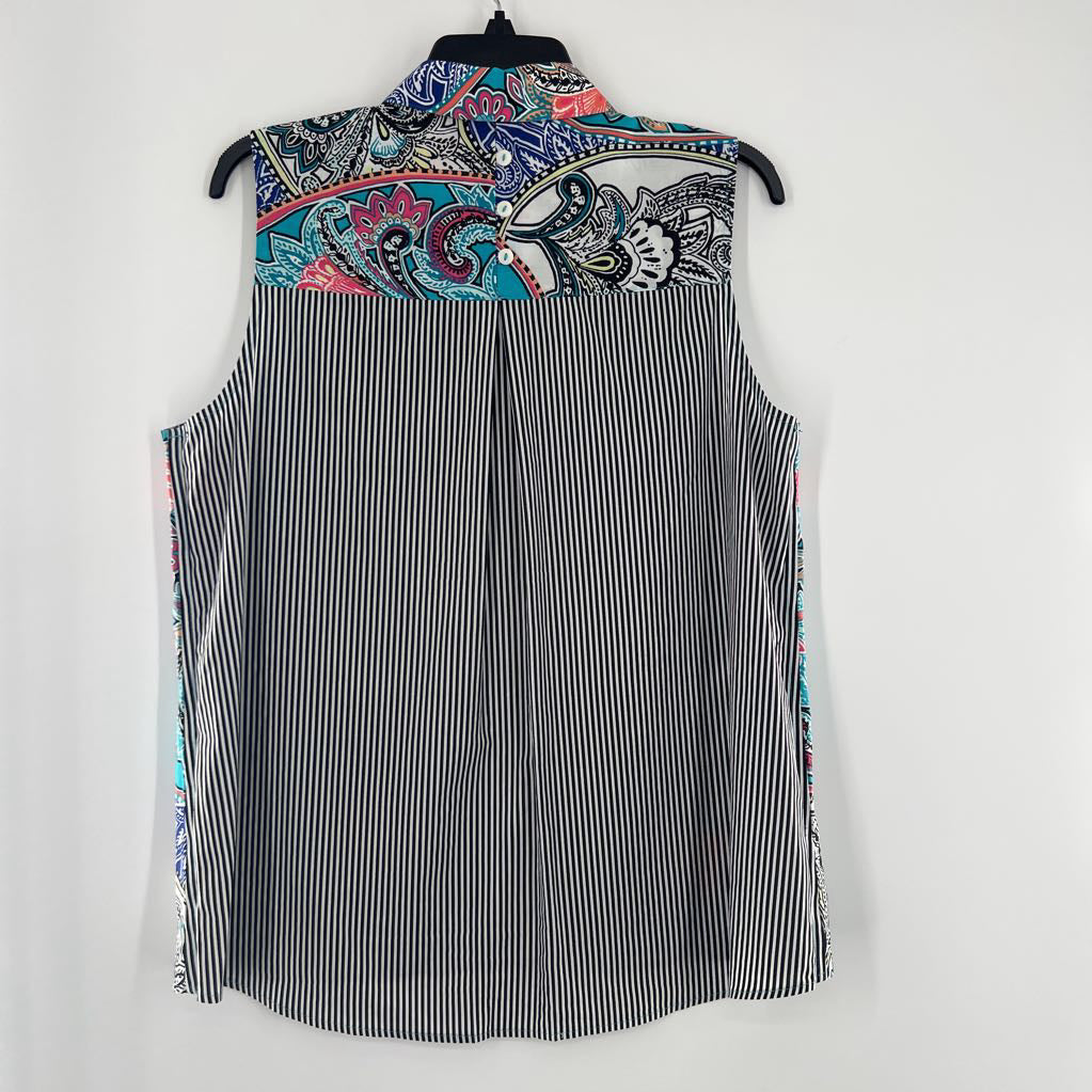 L striped & paisley print button down slvls top