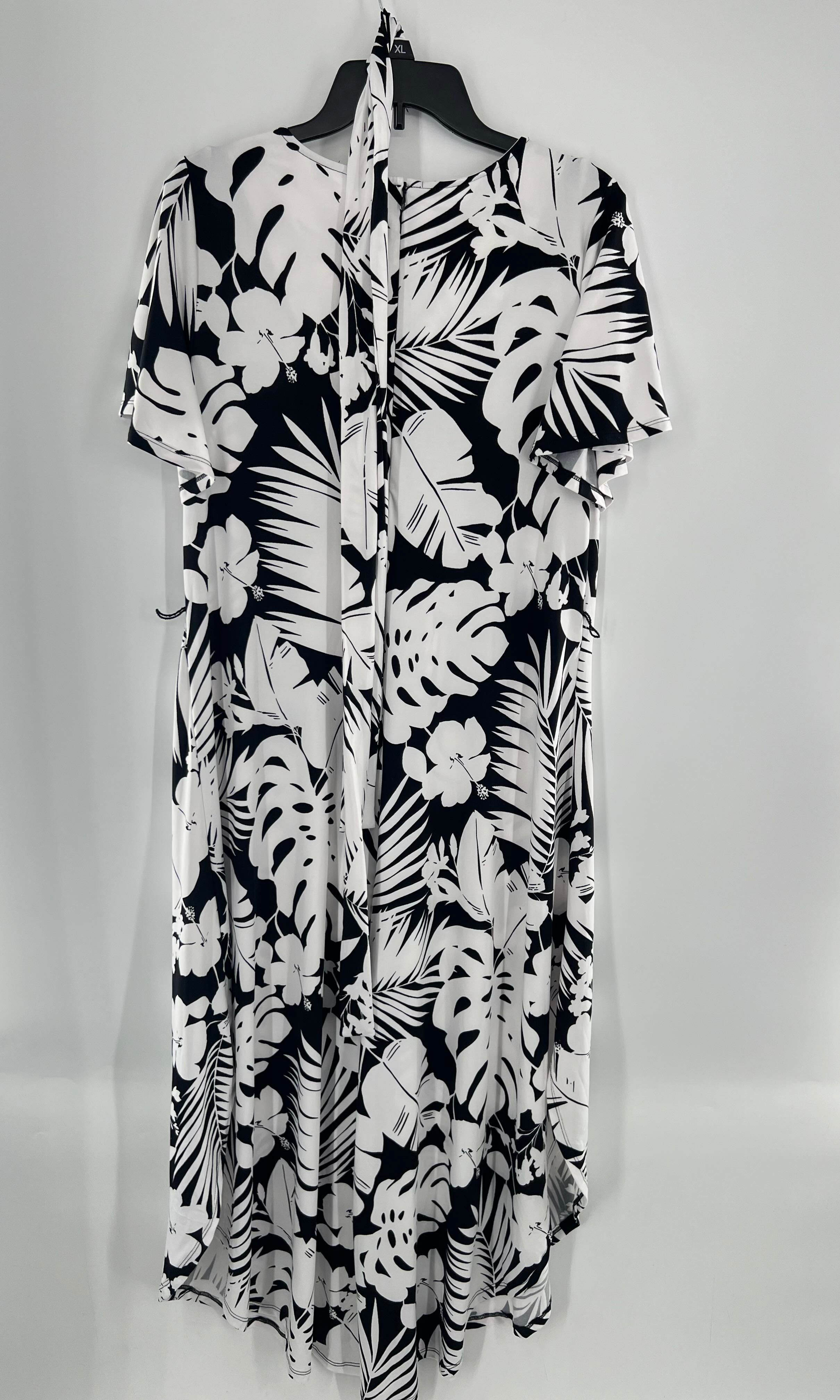 L flo print v-neck belted s/s jumpsuit