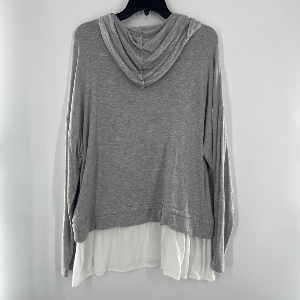 XL hooded layered hem l/s top